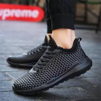 New Breathable Men Casual Shoes Woven Shoes Soft comfortable Sneakers Fashion Thick bottom Men Adulte Chaussures pour hommes 6.5 чёрный