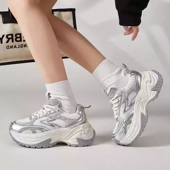 New Breathable Mesh Dad Shoes Platform Thick-Soled Casual Shoes Fashionable Sports Women s Single Shoes Height-increasing Shoes 35 шампанского