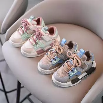 New Breathable Mesh Girls Shoes Fashion Versatile Comfort Child Sneakers Soft Soled Trendy Boys Shoe Classic Casual Shoes Brand 21insole13.5cm серый