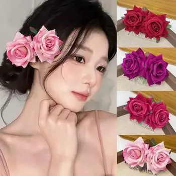 New Bridal Artificial Rose Flower Hairpin Velvet Cloth Hair Comb Women Wedding Bridesmaid Party Accessories Hair Clip Jewelry белый