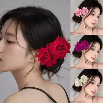 New Bridal Artificial Rose Flower Hairpin Velvet Cloth Hair Comb Women Wedding Bridesmaid Party Accessories Hair Clip Jewelry белый