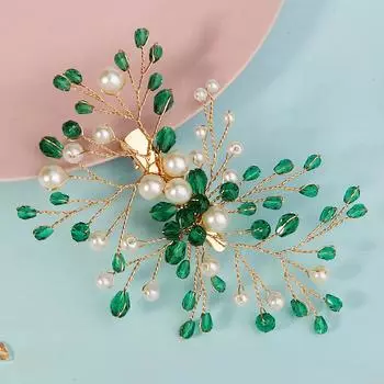 New bridal hairpin, high-end, versatile, prom wedding headdress, handmade colored crystal pearl edge clip