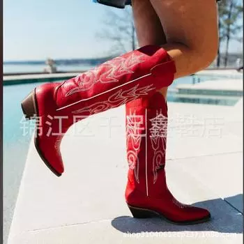 New British autumn and winter embroidered high boots embroidered knight boots thick high heel boots 40-43 large size foreign trade boots 36 чёрный