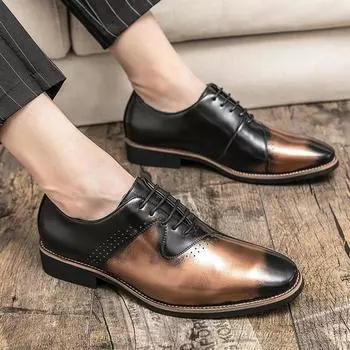 New British style casual business men s leather shoes for Men Formal Dress Wedding Flats outdoor party Casual Non Slip shoes 38 чёрный