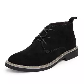 New British Style Chelsea Men Boots Round Toe 6CM Thick Soled Business Shoes Low Top Leather Shoes Outdoor Versatile Ankle Boot 37