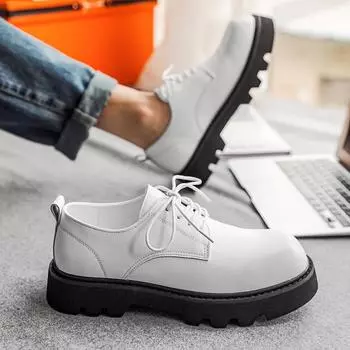 New British Style Thick Soled Men Party Leather Shoes Formal Big Toe Thick Sole Men’s Business Casual Shoes Senior Mens Oxfords 38 чёрный