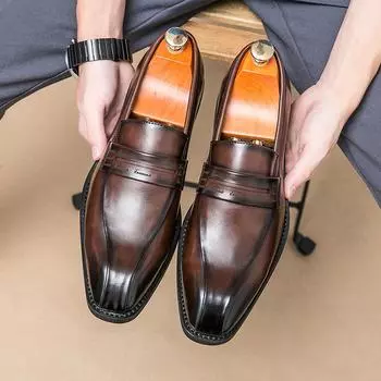 New Brown Men Loafers Shoes Black Round Toe Slip-On Party Men s Formal Shoes Pu Leather Size 38-46 Men Dress Shoes 38 жёлтый