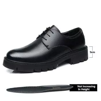 New Business Wedding Shoes Men Genuine Leather Sneakers British Formal Elevator Height Increase Insole 6CM Lift Black Man Shoes 37