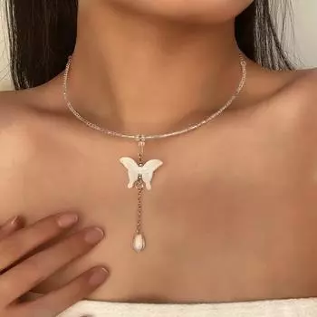 Новое ожерелье с подвеской в виде бабочки и капли, легкие роскошные маленькие бисерные аксессуары для шеи, модные украшения