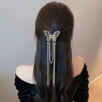 New Butterfly Pearl Tassel Hairpin Fashion Simple Side Clip Ponytail Claw Clip Elegant Women s Hair Clip Headdress Party Gifts