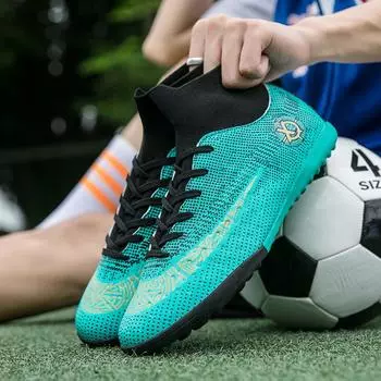 New C Luo high-top football shoes children s adult men s and women s spikes training artificial grass sports shoes 33 yards
