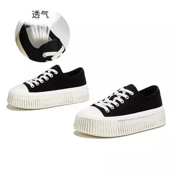 New canvas shoes 2025 autumn retro polished biscuit shoes casual little white shoes women s thick baseplate shoes fashion women s shoes 35