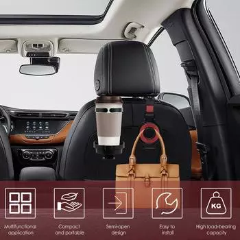 New Car Seat Headrest Hook 3-in-1 Seat Back Hook Car Bracket Car Cup Holder Mobile Phone Bracket Car Interior Accessories