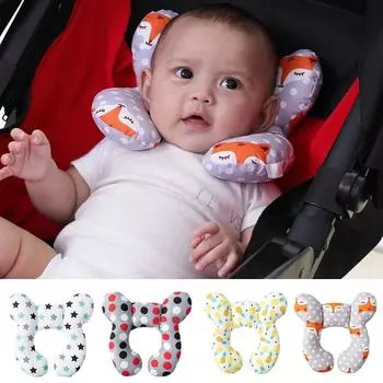 New cartoon children s U-shaped pillow, cotton soft baby pillow, travel car children s pillow, multi-functional stroller pillow