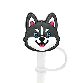 New Cartoon Dog Straw Cover 10MM Straw Cap Silicone Cute Stopper Party Decoration Anime Cup Acc V2M6 12-1pcs