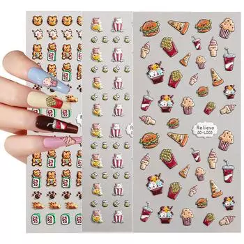 Новые мультяшные тисненые наклейки для ногтей 5D трехмерные водонепроницаемые милые наклейки для ногтей с клейкой основой 60*120mm