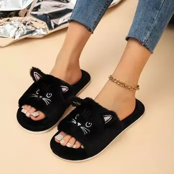 new cartoon kitten home slippers flat-bottomed non-slip four-season slippers 36-37