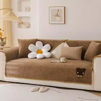 new cartoon teddy fleece sofa cushion autumn and winter fixed non-slip seat cushion thickened plush cover cloth 70*70cm