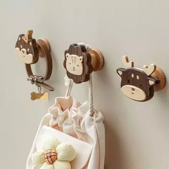 New Cartoon Walnut Wood Hook Beech Wooden Cute Animal Hook Wardrobe Hanger Children s Room Decor Hook Home Kitchen Accessories