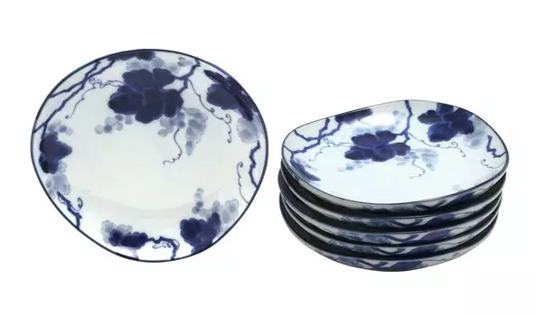 New Castle Enterprise Kyoto Obanzaiyasan Series Indigo Dye Grape Triangle 50 Plate Set of 6 [Commercial Set]