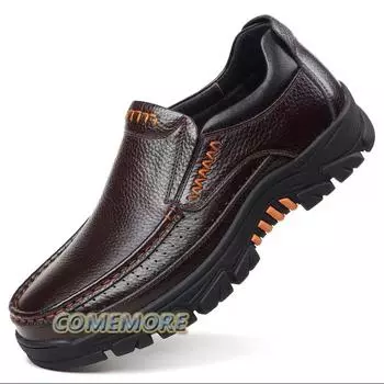 New Casual Business Leather Shoes Men Soft Sole Breathable Lightweight Spring Autumn Anti Slip Male Designer Loafers Black Brown 39 чёрный