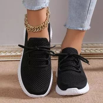New casual fashion running shoes women s European and American soft sole large size suitable for team building casual breathable fly knittin 35 чёрный