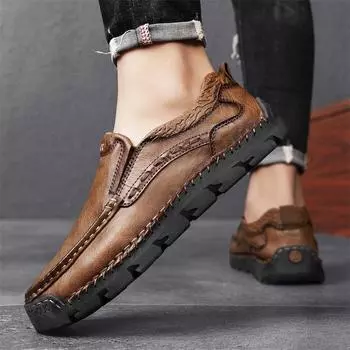 New casual handmade shoes New leather driving Doudou shoes Business foot cover one pedal stitching Lazy leather shoes men 38 чёрный