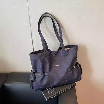 New casual large-capacity tote bag versatile portable commuter college student class shoulder bag чёрный