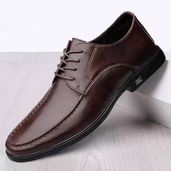New Casual Leather Shoes Men Breathable Luxury Brand Male Dress Footwear Brogue Oxford Shoes for Men Soft Business Evening Dress 37 чёрный