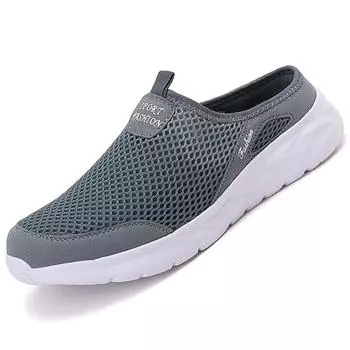 New Casual Loafers Men Summer Half Shoes Slippers Slides Slip on Shoes Men Mesh Breathable Soft Comfortable Shoes for Men 39 черный белый