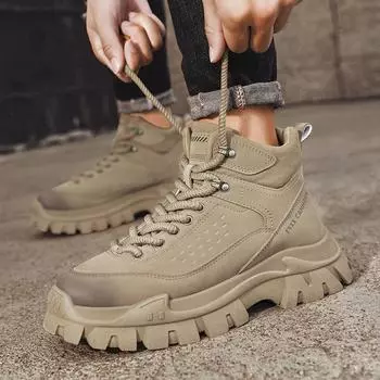 New casual Martin boots men s shoes high-top tooling shoes heightening men s outdoor sports hiking shoes short boots 39