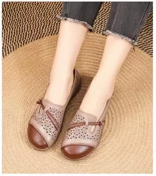New casual mother flats summer hollow out moccasins women s slip on shoes 42 string loafers woman faux leather flats patchwork 35