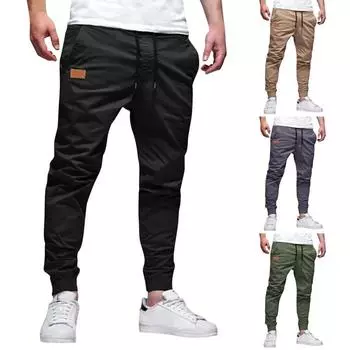 New Casual Pants Men s Loose Straight Sweatpants Tethered Feet Long Pants S чёрный
