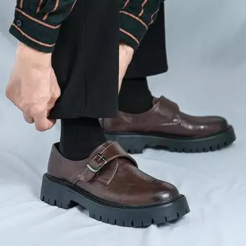 New casual platform heightening loafers British style big head monk shoes leather men s business shoes 38