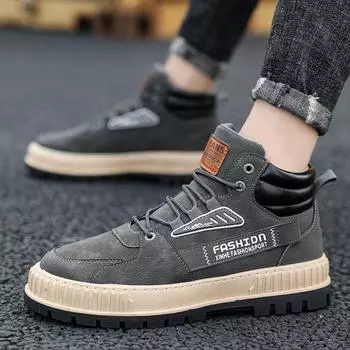 Новые повседневные туфли, мужские модные кроссовки, высокие мужские туфли на шнуровке, осень 2024 года, ботинки на платформе в стиле ретро с круглым носком Zapatos De Hombre 39 чёрный