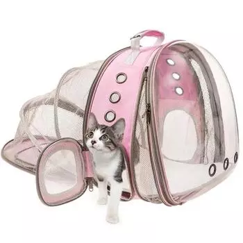 New Cat Backpack Transparent Expandable Cat Space Bag Breathable Dog Bag Go Out Portable Double Shoulder Small Dog Backpack Suitable about 6kg серый