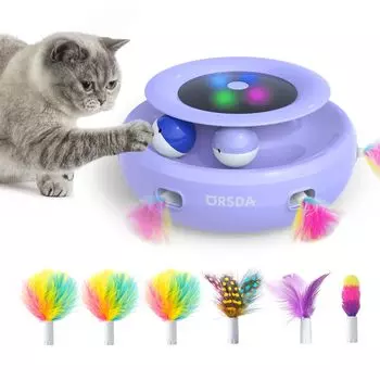 New Cat Electric ORSDA Cat Automatic Cat 2 in 1 Integrated 6 Replaceable Artificial Hair Automatic Cat Toy for Single Adjustable Relieve Lack of фиолетовый
