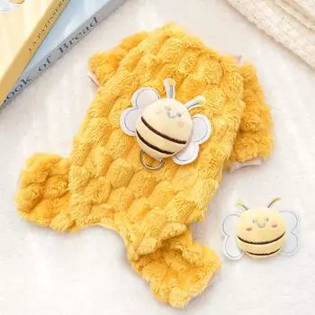 New cat four-legged bee can lead pet dogs, cats, clothes, dog supplies, autumn and winter warmth, thickened teddy XS (back length 20cm 1-1.5kg pet)