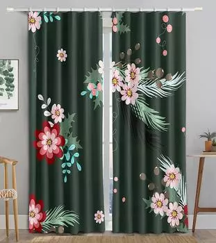 New Cheap Pink Flower Fish Green Peacock Curtain Bedroom Hotel Window High Shading New Fashion Beautiful Color Pattern 2 Panel W55 X H120cm X 2&HOOK