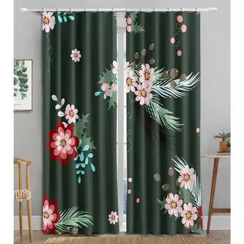 New Cheap Pink Flower Fish Green Peacock Curtain Bedroom Hotel Window High Shading New Fashion Beautiful Color Pattern 2 Panel W55 X H120cm X 2&HOOK