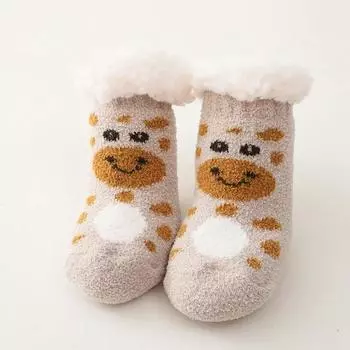 New Children Cartoon Socks for Newborn Girls Boys Baby Anti-slip Plus Thicken Wool Warm Winter Cute Christmas Socks for 0-4Yrs S for 0-1Years
