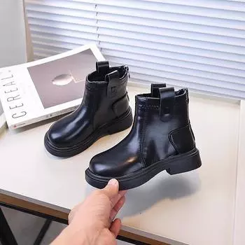 New Children s Autumn Boots School Black Boots for Girl Round-toe Versatile Kids Fashion Causal Ankle Boots Thick Bottom Simple 27 белый