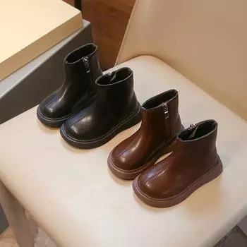 New Children s Autumn Boots Simple Classic Black Boots for Girl School Versatile Kids Causal Fashion Boys Ankle Boots Matte PU 23 коричневый