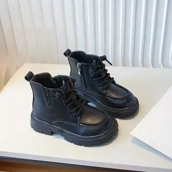 Новые детские ботинки, зимние повседневные ботинки для девочек, с круглым носком, универсальные детские модные ботинки из хлопка, теплые, плюшевые, нескользящие 26 хаки