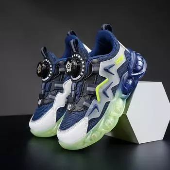 New Children s Casual Shoes Breathable Mesh PU Leather School Sports Shoes Lightweight Fashionable Wear-Resistant Running Shoes 28(Insole17.8cm) синий