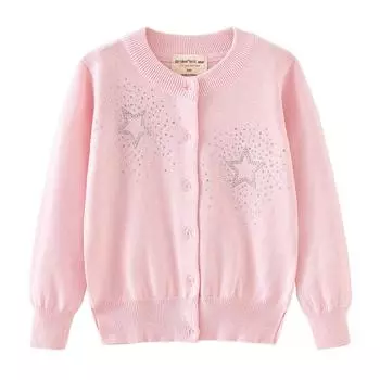 New Children s Clothing Matching Skirt Five-pointed Star Hot Diamond Girls Knitted Cardigan Jacket Children s Sweater 90cm