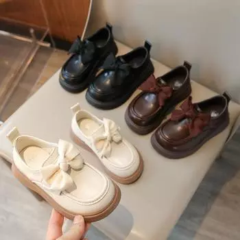 New Children s Leather Shoes Spring Autumn Black Girl Shoes Fashion Bowknot Kids Princess Mary Jane Shoes Flats School Versatile 23 коричневый