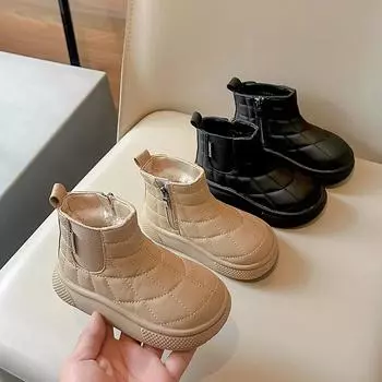 New Children s Platform Snow Boot Fashion Winter Girls Cotton Boots Causal Warm Versatile Kids Outdoor Boys Plush Ankle Boots 26 чёрный