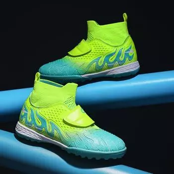 New children s seamless fly-woven Velcro football shoes, men s and women s high-top students training games, broken nail shoes 29