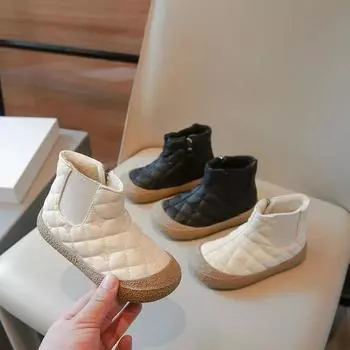 New Children s Snow Boot Winter Versatile Girls Cotton Boots Fashion Causal Outdoor Kids Warm Ankle Boots Patchwork Non-slip 23 чёрный